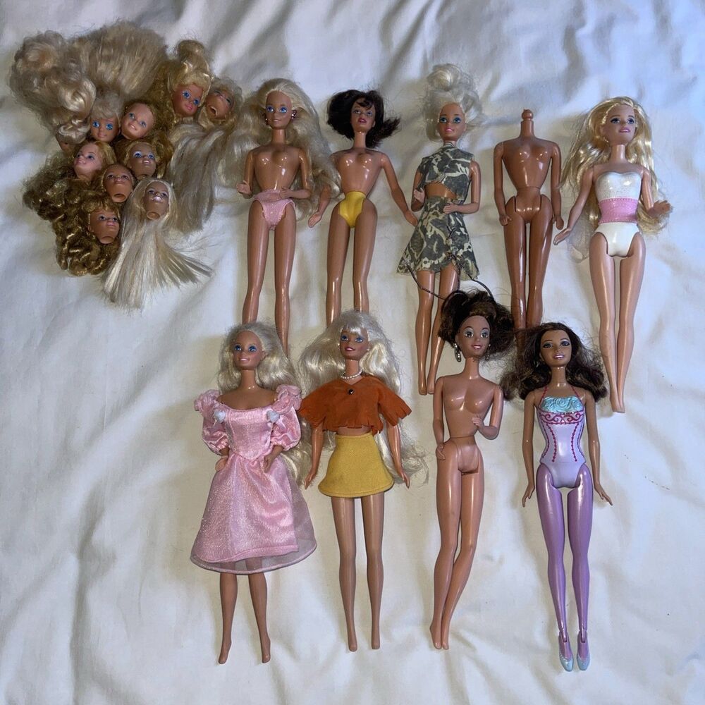 VTG Barbie 80s 90s Lot Dolls Parts Heads Some TLC Wedding Brides Kenner Skipper